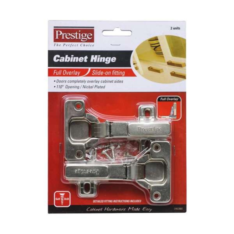 Prestige Cabinet Hinge Slide On Fitting Full Overlay Nickel Plated – 2 Pack