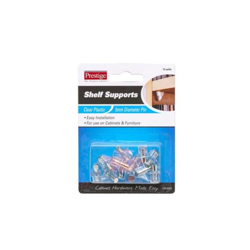 Prestige Plastic Shelf Supports Clear 5mm – 12 Pack