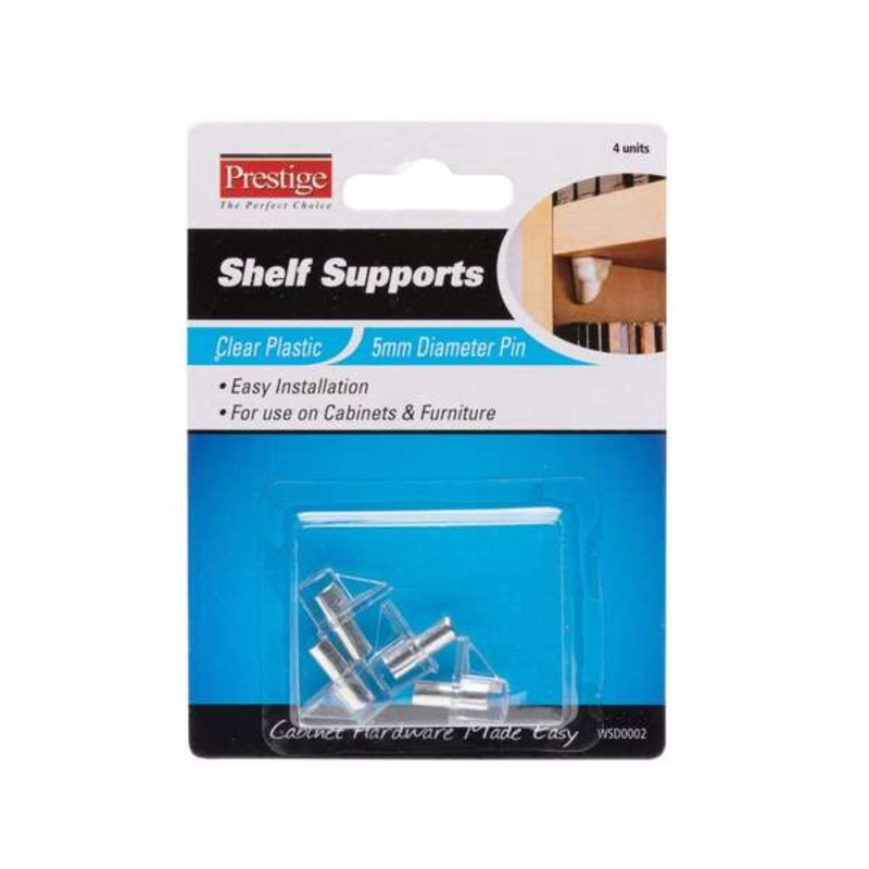 Prestige Plastic Shelf Supports Clear 5mm – 4 Pack