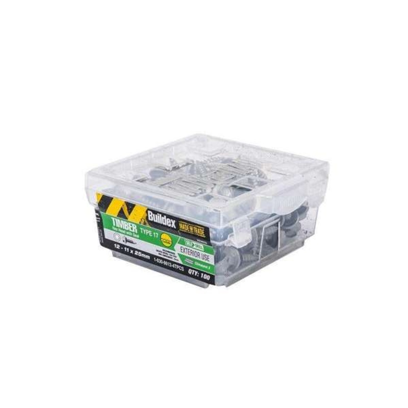 Buildex Roofing Screws T17 Hex Head with Seal 12 – 11 x 25mm – 100 Pack
