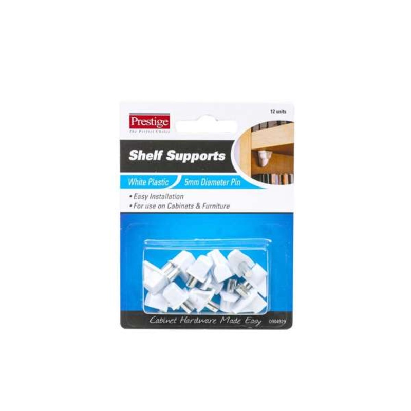 Prestige Plastic Shelf Supports White 5mm – 12 Pack