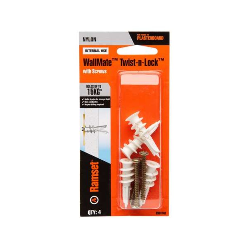 Ramset WallMate Twist-N-Lock Nylon 20kg – 4 Pack