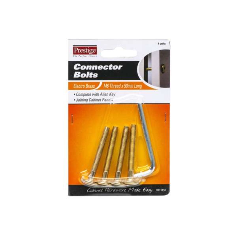 Prestige Connector Bolts Electro Brass Plated 50mm – 4 Pack