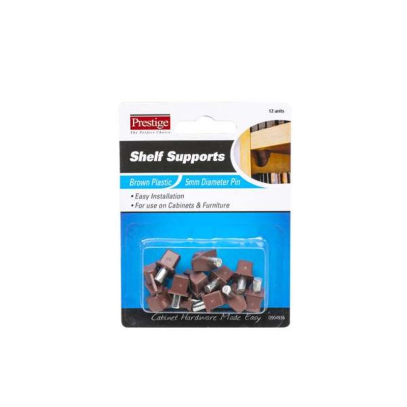 Prestige Plastic Shelf Supports Brown 5mm – 12 Pack