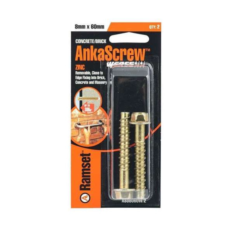 Ramset Ankascrew Zinc 8 x 60mm – 2 Pack