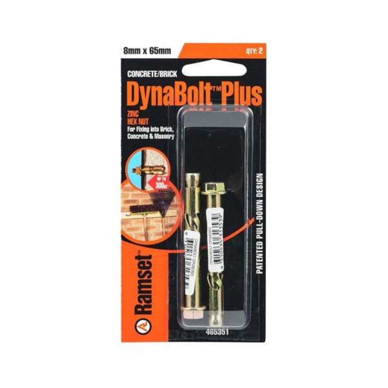 Ramset Dynabolt Plus Hex Head Gold Passivated 8 x 65mm – 2 Pack
