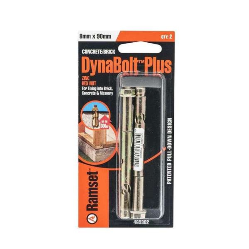 Ramset Dynabolt Plus Hex Head Gold Passivated 8 x 90mm – 2 Pack