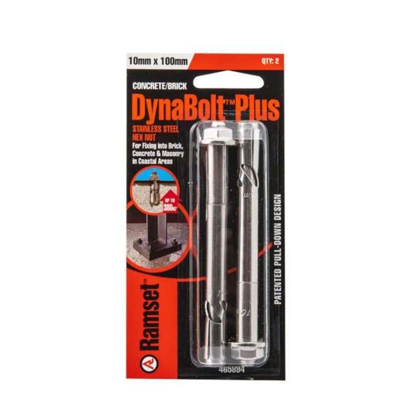 Ramset Dynabolt Plus Hex Head Stainless Steel 10 x 100mm – 2 Pack