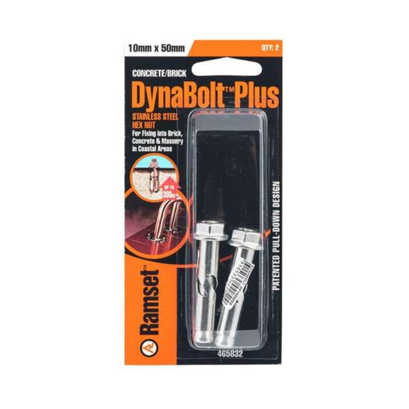 Ramset Dynabolt Plus Hex Head Stainless Steel 10 x 50mm – 2 Pack