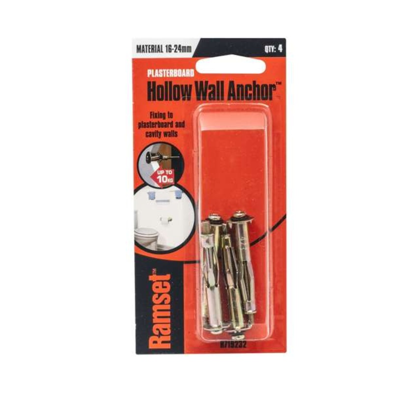 Ramset Hollow Wall Anchor 16mm – 24mm 10kg – 4 Pack