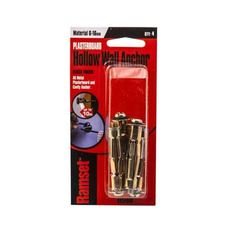 Ramset Hollow Wall Anchor 6mm – 16mm 10kg – 4 Pack
