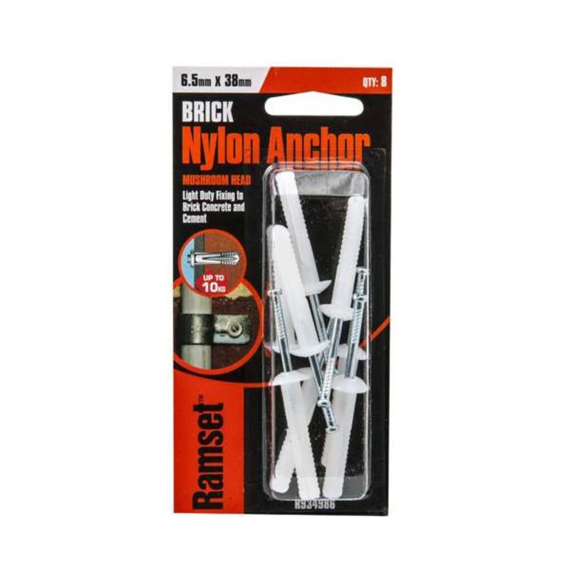 Ramset Nylon Anchor Mushroom 6.5 x 38mm – 8 Pack