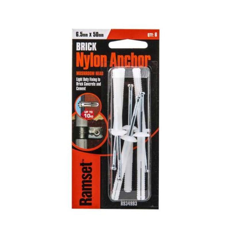 Ramset Nylon Anchor Mushroom 6.5 x 50mm – 6 Pack