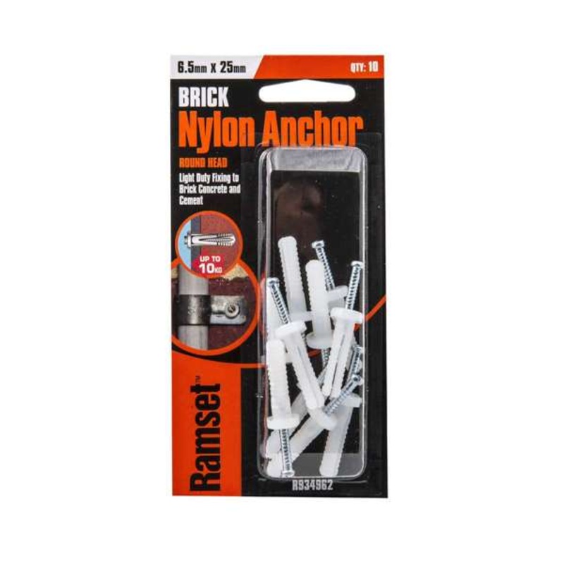 Ramset Nylon Anchor Round 6.5 x 25mm – 10 Pack