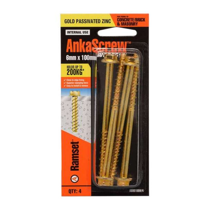 Ramset Ankascrew Zinc 6 x 100mm – 4 Pack