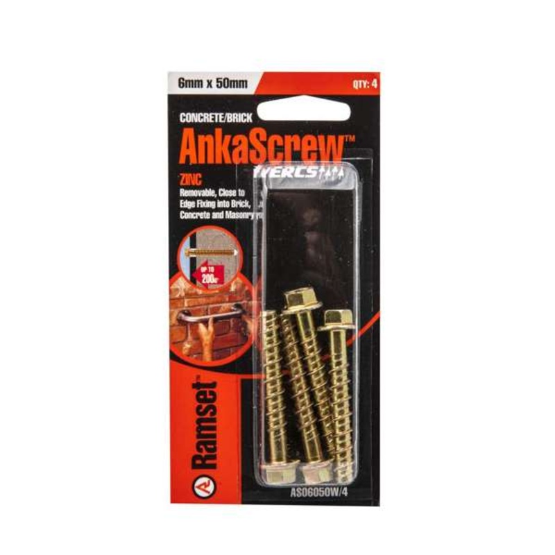Ramset Ankascrew Zinc 6 x 50mm – 4 Pack