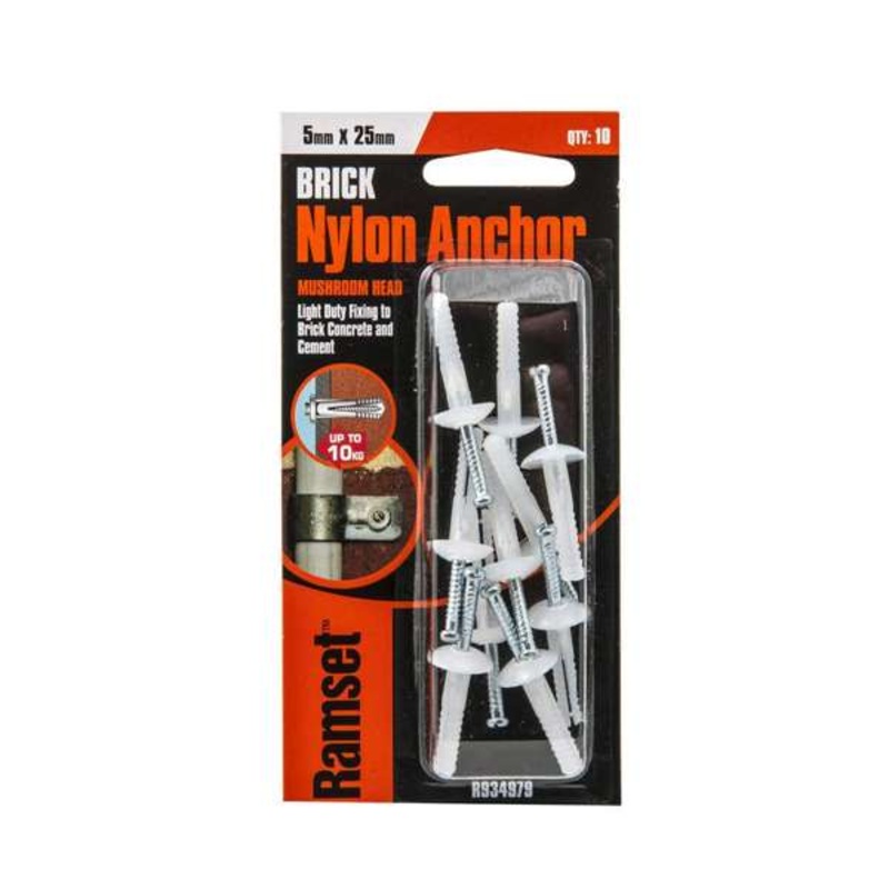 Ramset Nylon Anchor Mushroom 5 x 25mm – 10 Pack