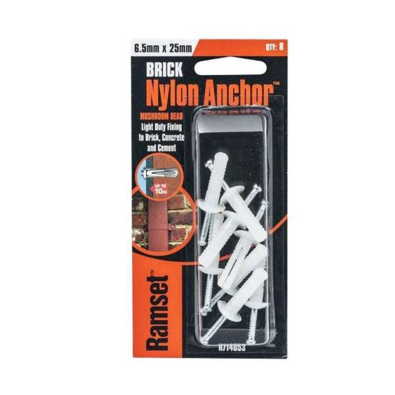 Ramset Nylon Anchor Mushroom 6.5 x 25mm – 8 Pack