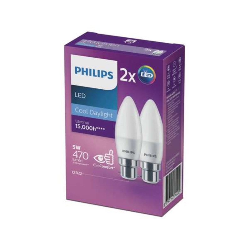 Philips Globe LED Candle 5W BC 470Lm Cool Daylight – 2 Pack