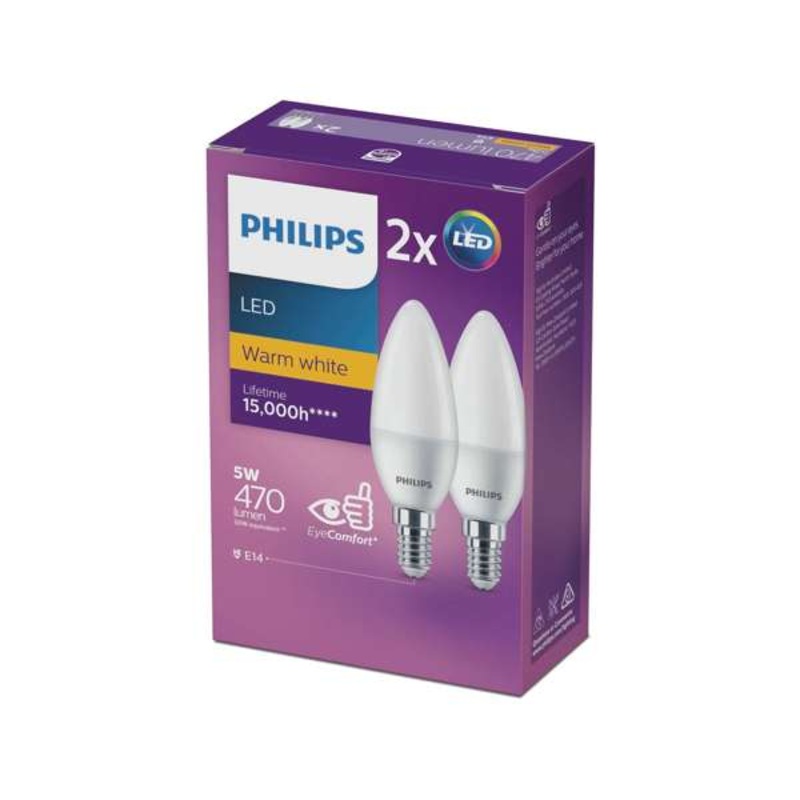 Philips Globe LED Candle 5W SES 470Lm Warm White – 2 Pack
