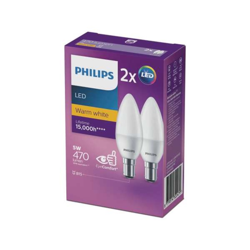 Philips Globe LED Candle 5W SBC 470Lm Warm White – 2 Pack