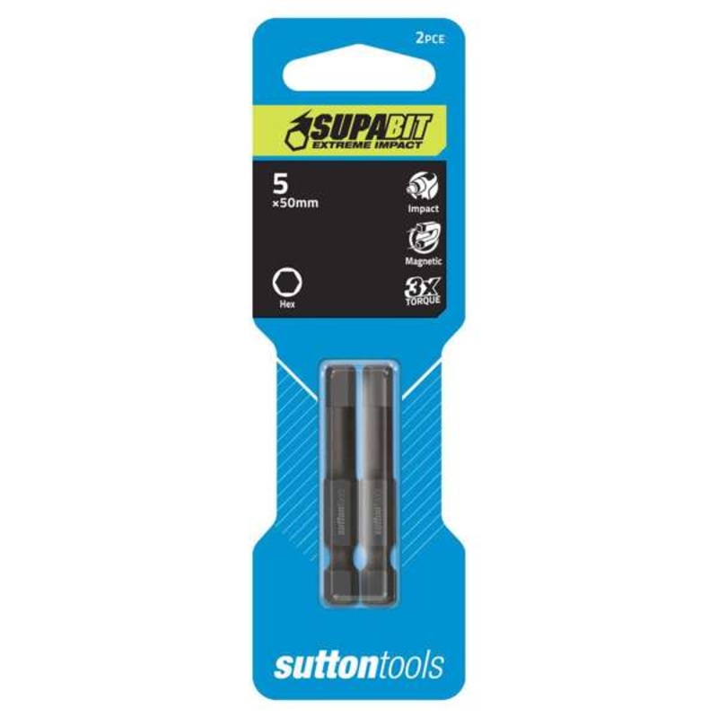 Sutton Tools Impact Screwdriver Bit 5mm x 50 Hexagon Power – 2 Pack