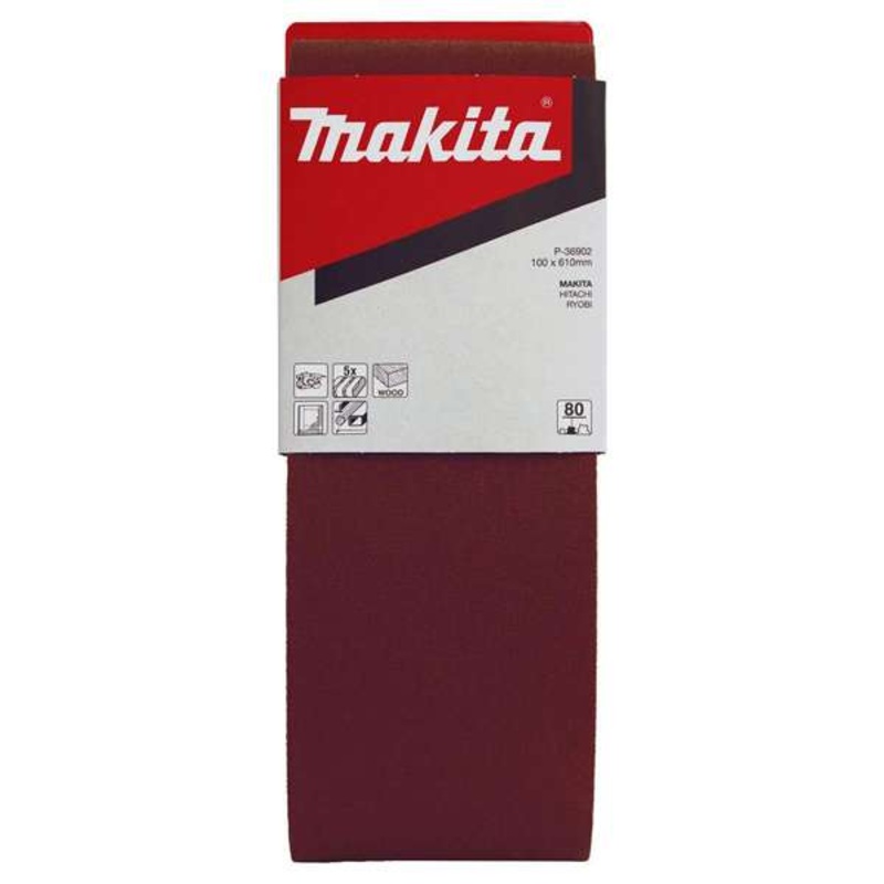 Makita Abrasive Belt P80 100 x 610mm – 5 Pack P-36902