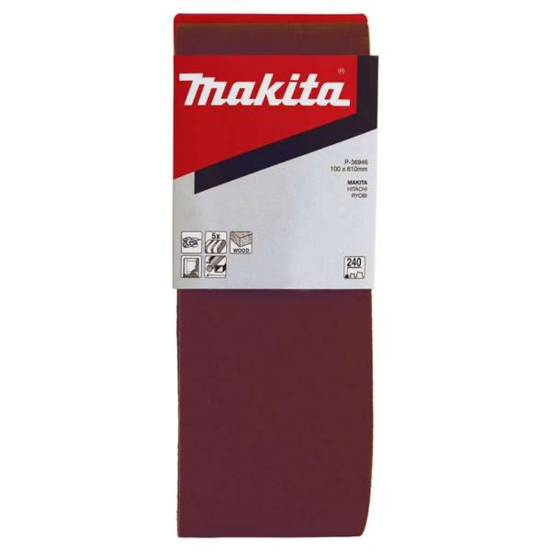 Makita Sanding Belt 240G 100 x 610mm – 5 Pack P-36946