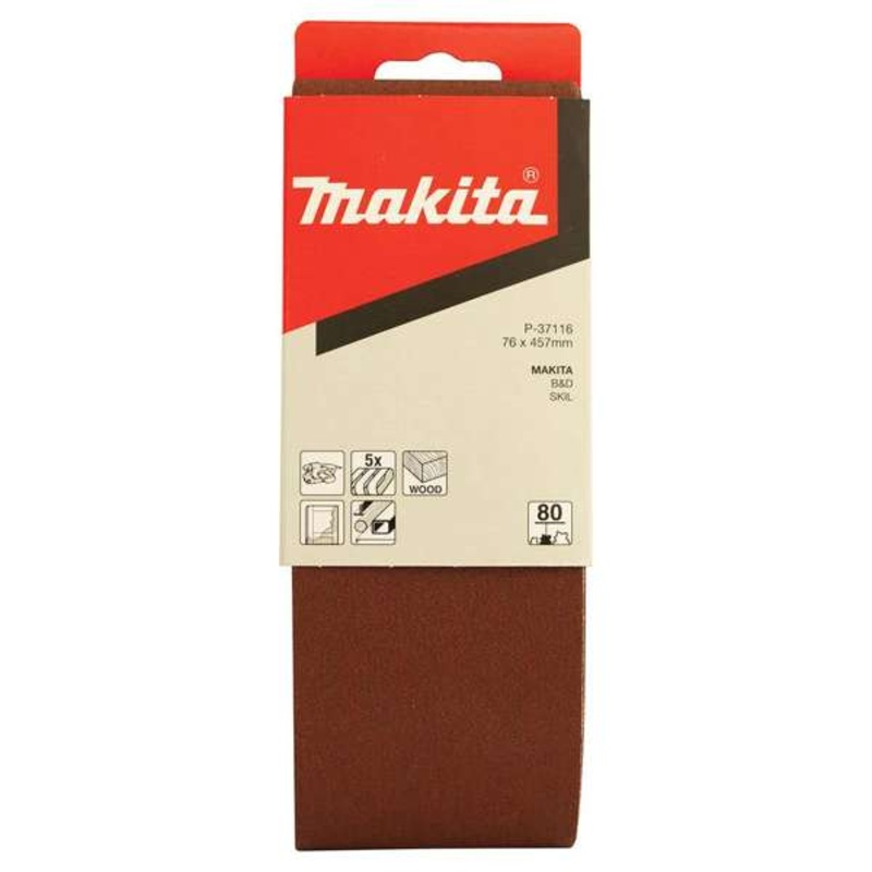 Makita Sanding Belt 80G 76 x 457mm – 5 Pack P-37116