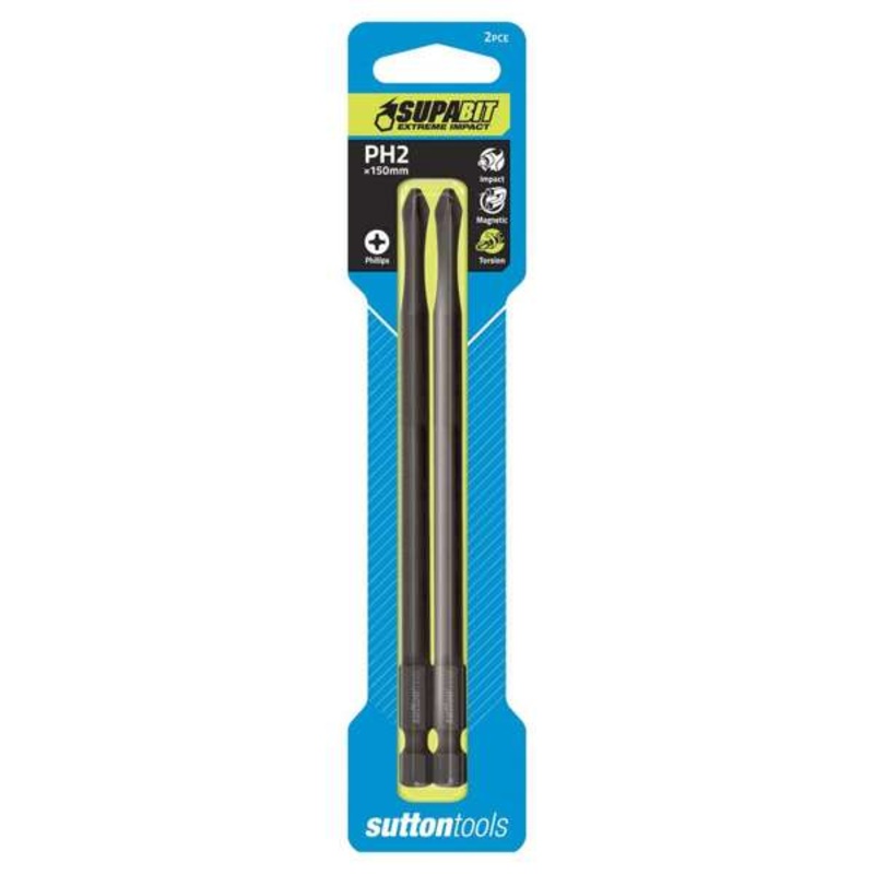 Sutton Tools Impact Screwdriver Bit No.2 Phillips Torsion Power Arc 150mm – 2 Pack