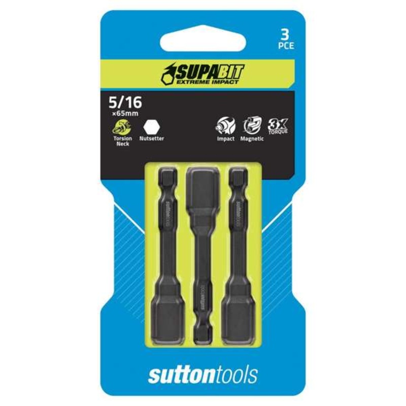 Sutton Tools Supabit Impact Torsion Nutsetter Screwdriver Bit 7.94 x 65mm – 3 Pack