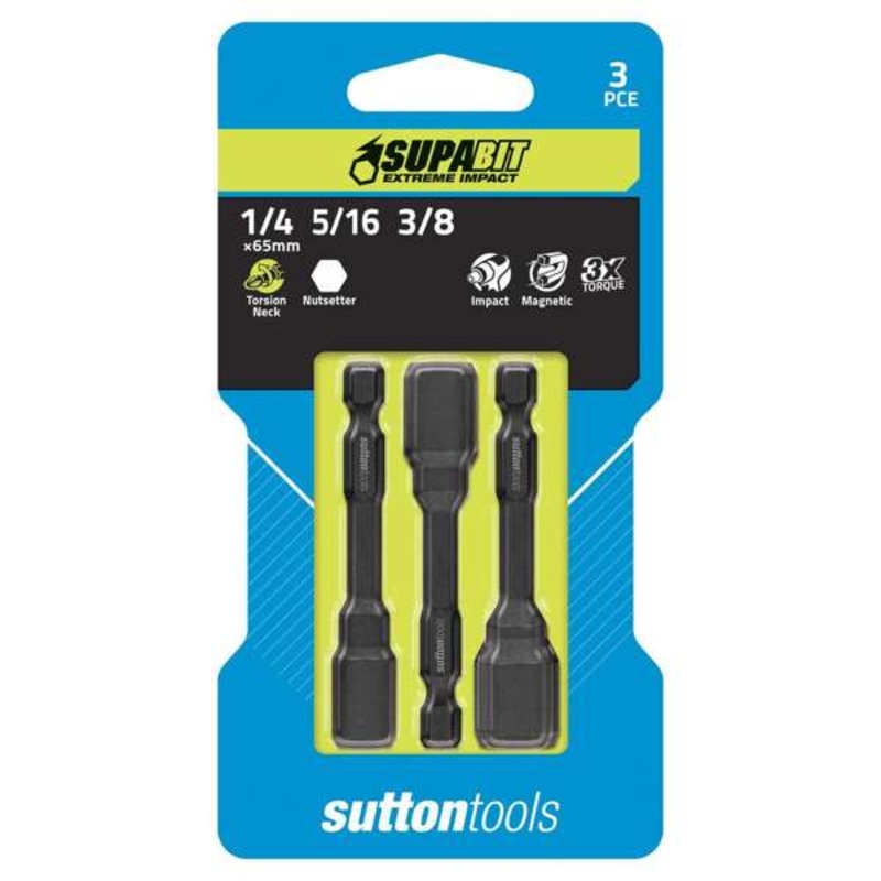 Sutton Tools Supabit Impact Torsion Nutsetter Screwdriver Bit Set – 3 Piece