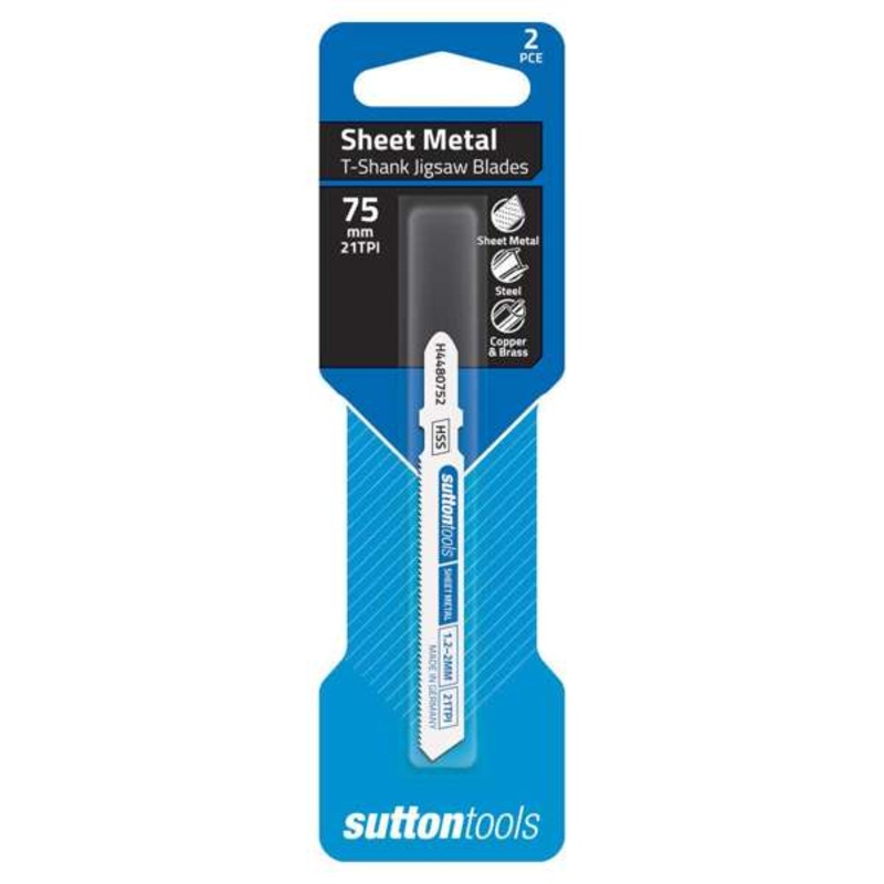 Sutton Tools T-Shank Jigsaw Blade Sheet Metal 21 TPI 75mm – 2 Piece