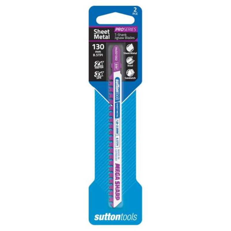 Sutton Tools T-Shank Jigsaw Blade Sheet Metal Megasharp 130mm – 2 Piece
