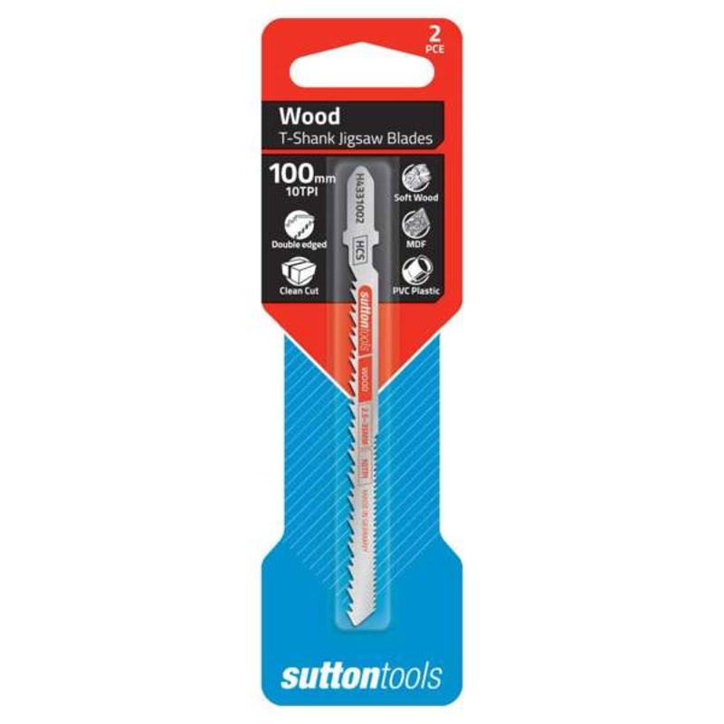 Sutton Tools T-Shank Jigsaw Blade Wood Curved Double Edge 100mm – 2 Piece