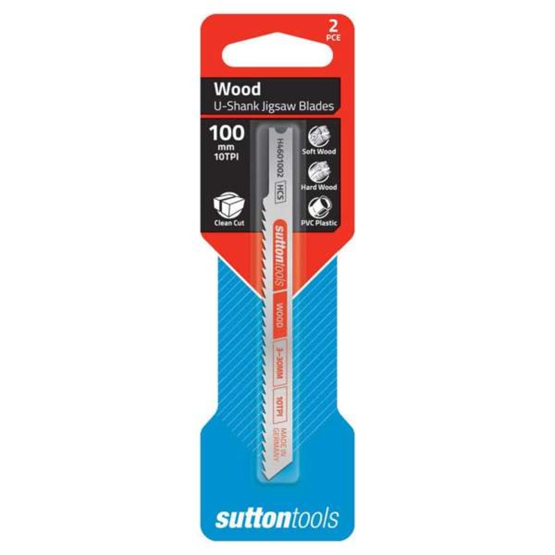 Sutton Tools U-Shank Jigsaw Blade Wood Clean Cut 10 TPI 100mm – 2 Piece