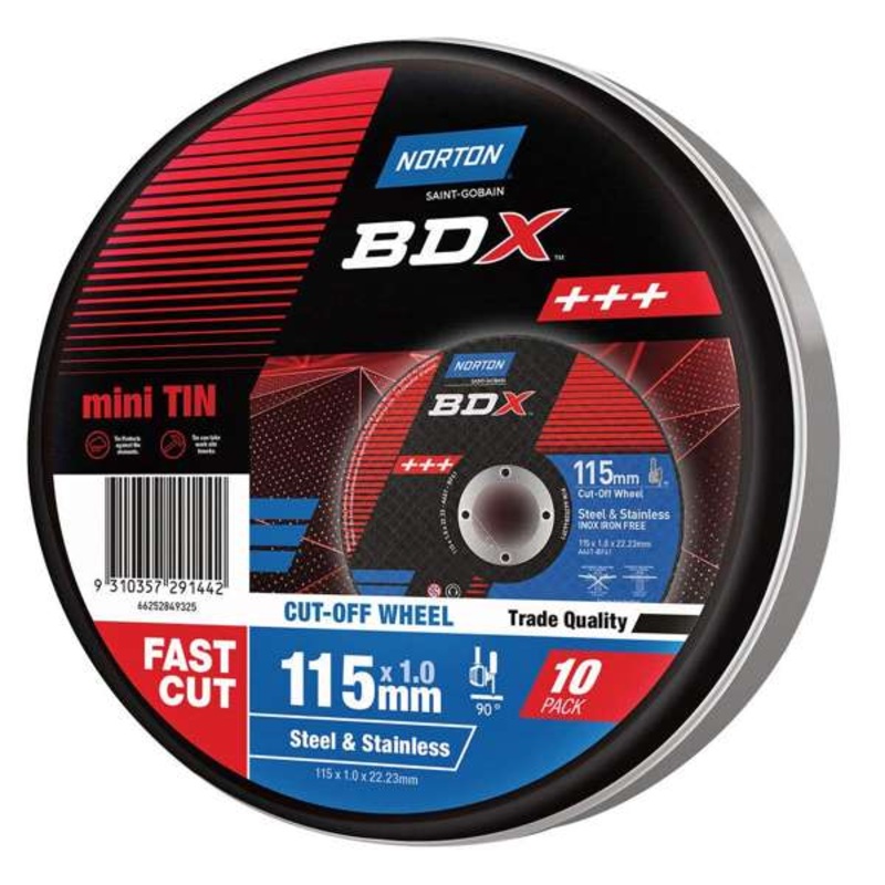 Norton Mini TIN Cut-Off Wheel 115 x 1.0 x 22.23mm – 10 Pack