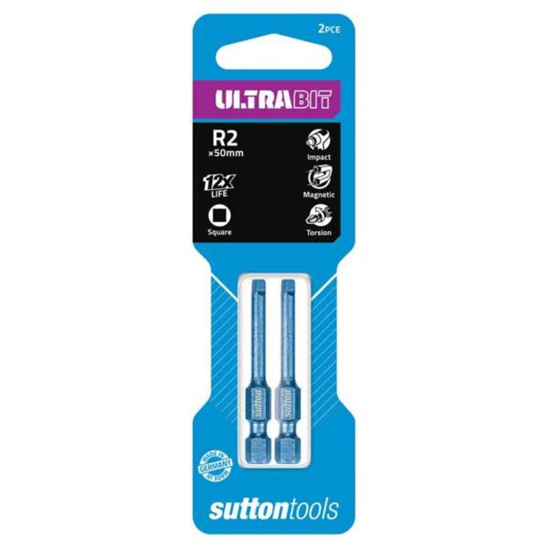 Sutton Tools Ultrabit Screwdriver Bit Square R2 x 50mm – 2 Pack