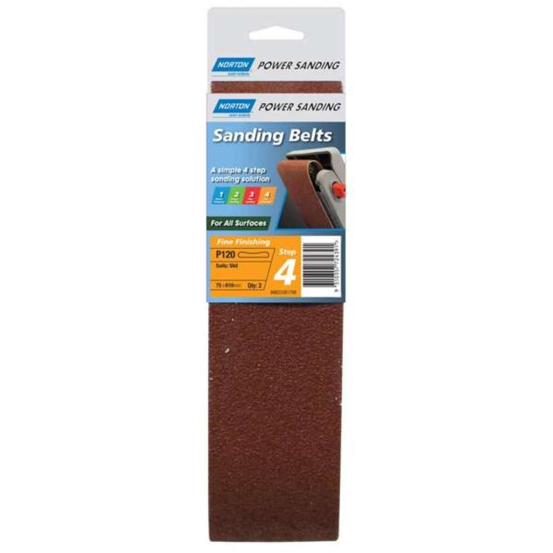 Norton Sanding Belt Cloth P120 Grit 75 x 610mm – 2 Pack