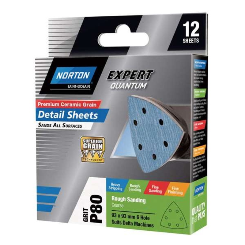Norton Sanding Detail Sheet P80 Grit 93 x 93mm – 12 Pack
