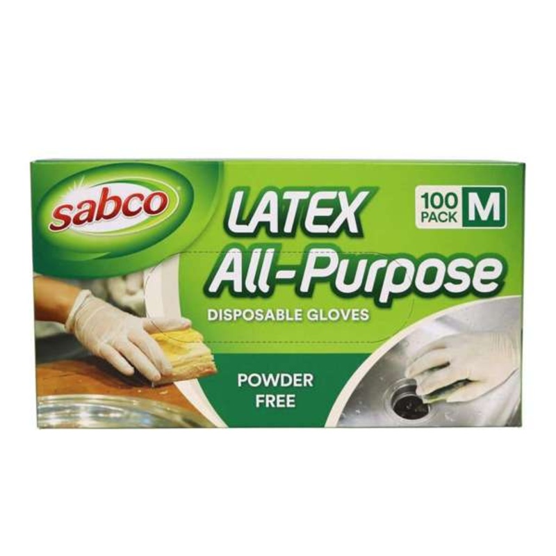 Sabco Latex All Purpose Disposable Gloves Medium – 100 Pack