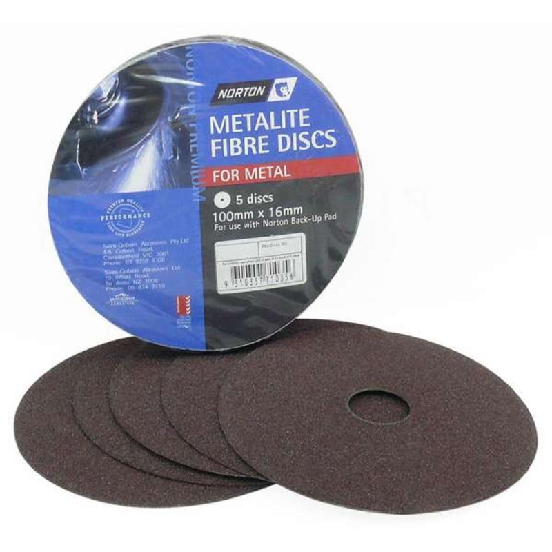 Norton Metalite Fibre Disc 100 x 16mm P16 – 5 Pack