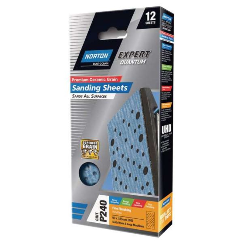 Norton Sanding Sheet P240 Grit 93 x 185mm – 12 Pack