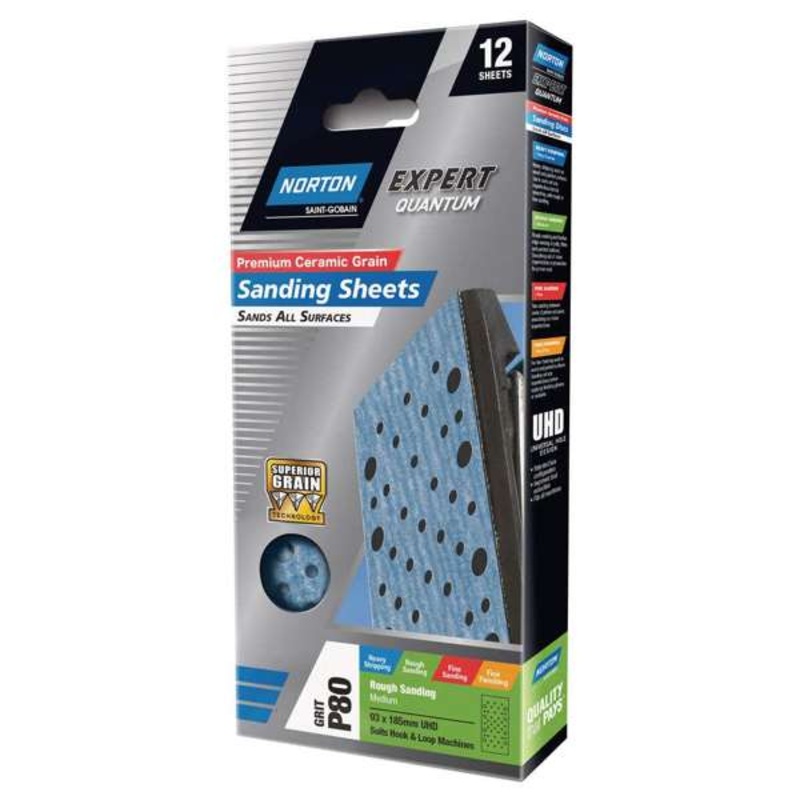 Norton Sanding Sheet P80 Grit 93 x 185mm – 12 Pack