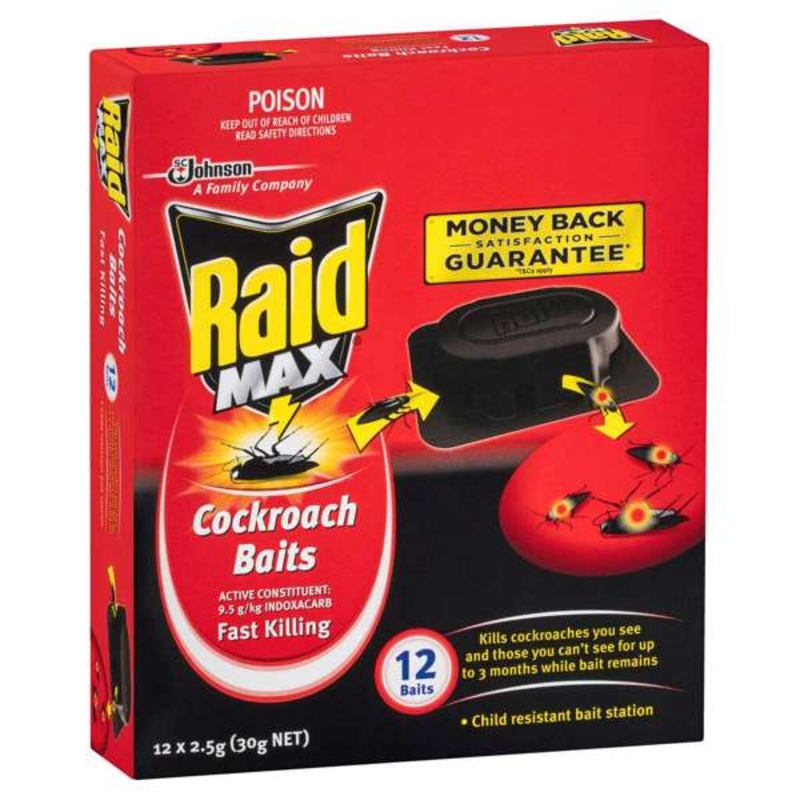 Raid MA x Cockroach Child Resistant Bait Station – 12 Pack
