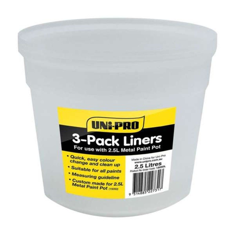 Uni-Pro Plastic Liners for 2.5L Metal Paint Pot – 3 Pack