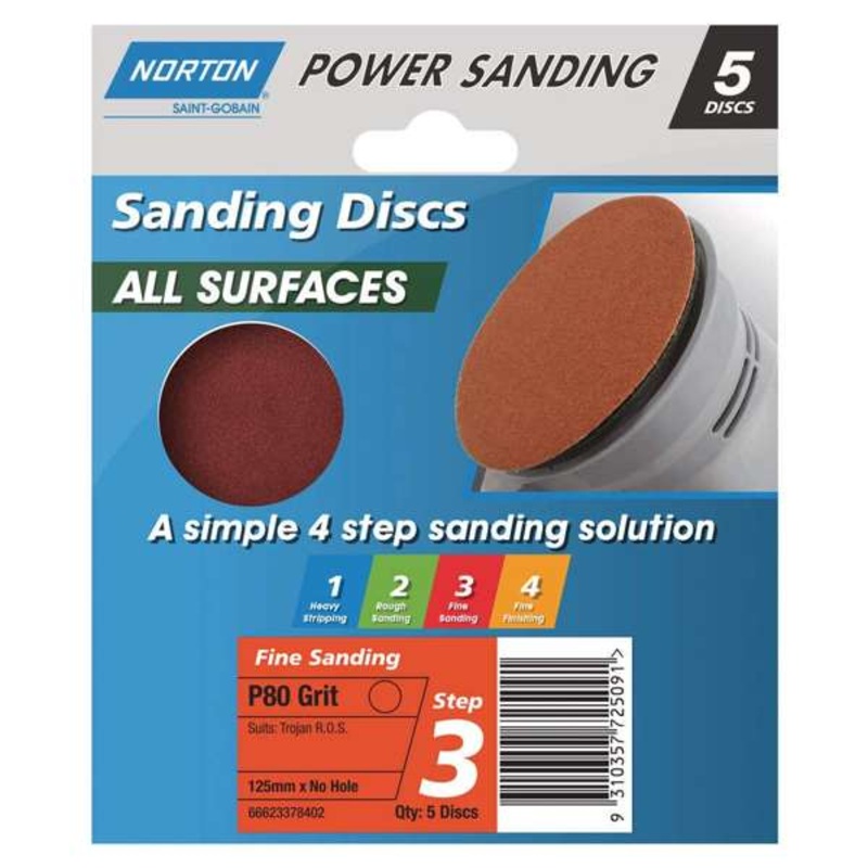 Norton Disc Sanding Sheet P80 Grit 125mm – 5 Pack