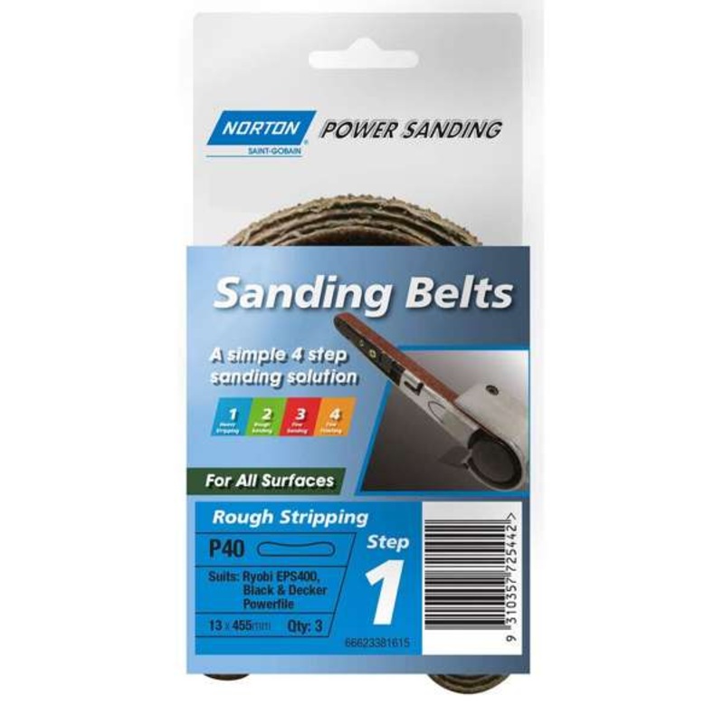 Norton Sanding Belt Powerfile 13 x 455mm – 3 Pack