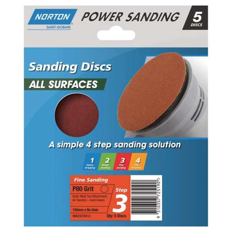 Norton Speedgrip Disc NH P80 Grit 150mm – 5 Pack