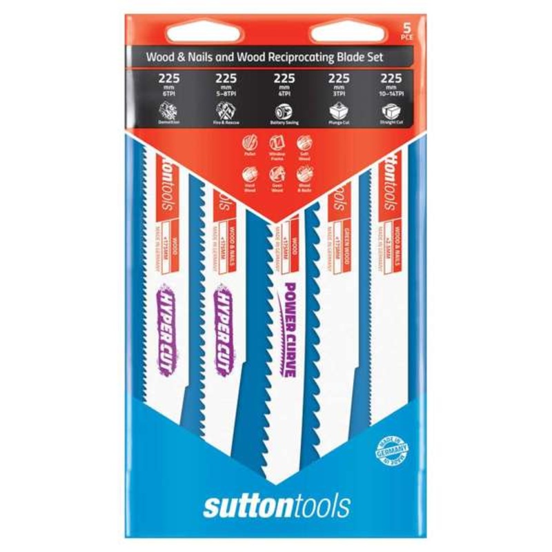 Sutton Tools Wood Reciprocating Blade Set – 5 Piece